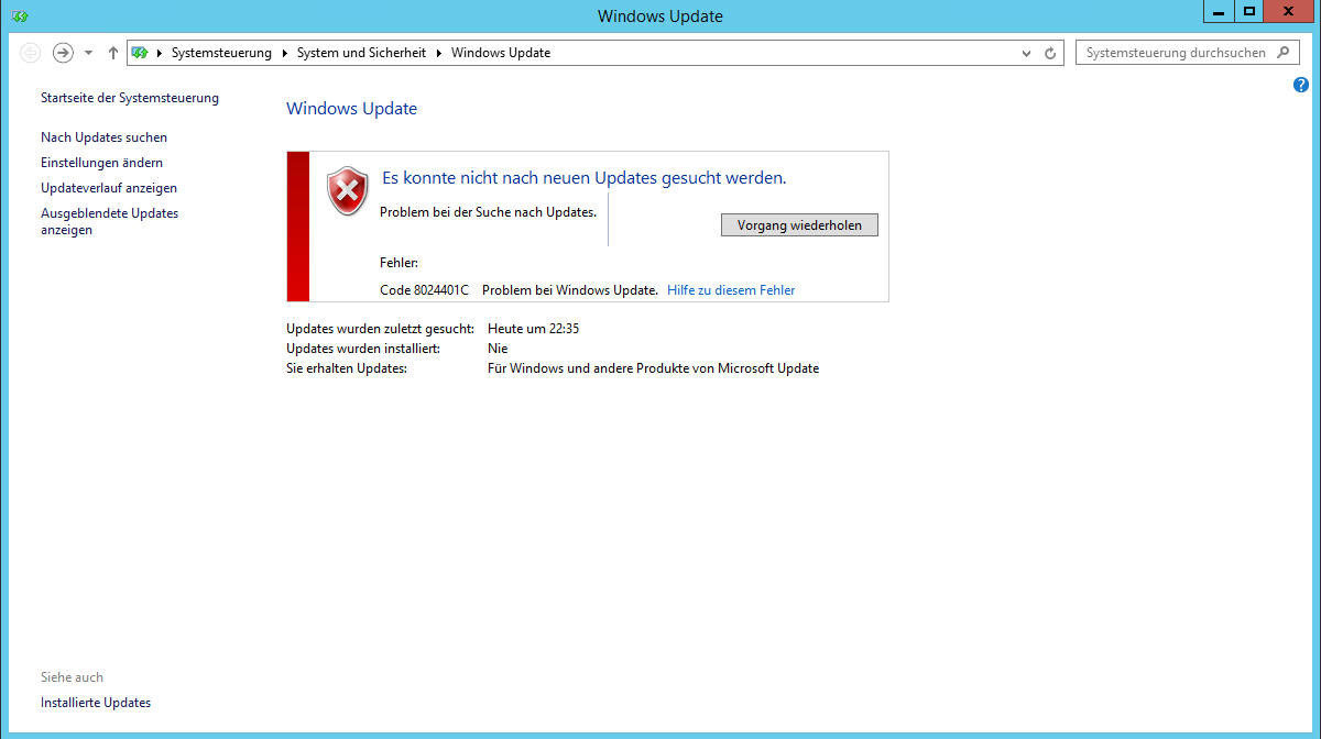 Microsoft Windows Update Fehler: 8024401C